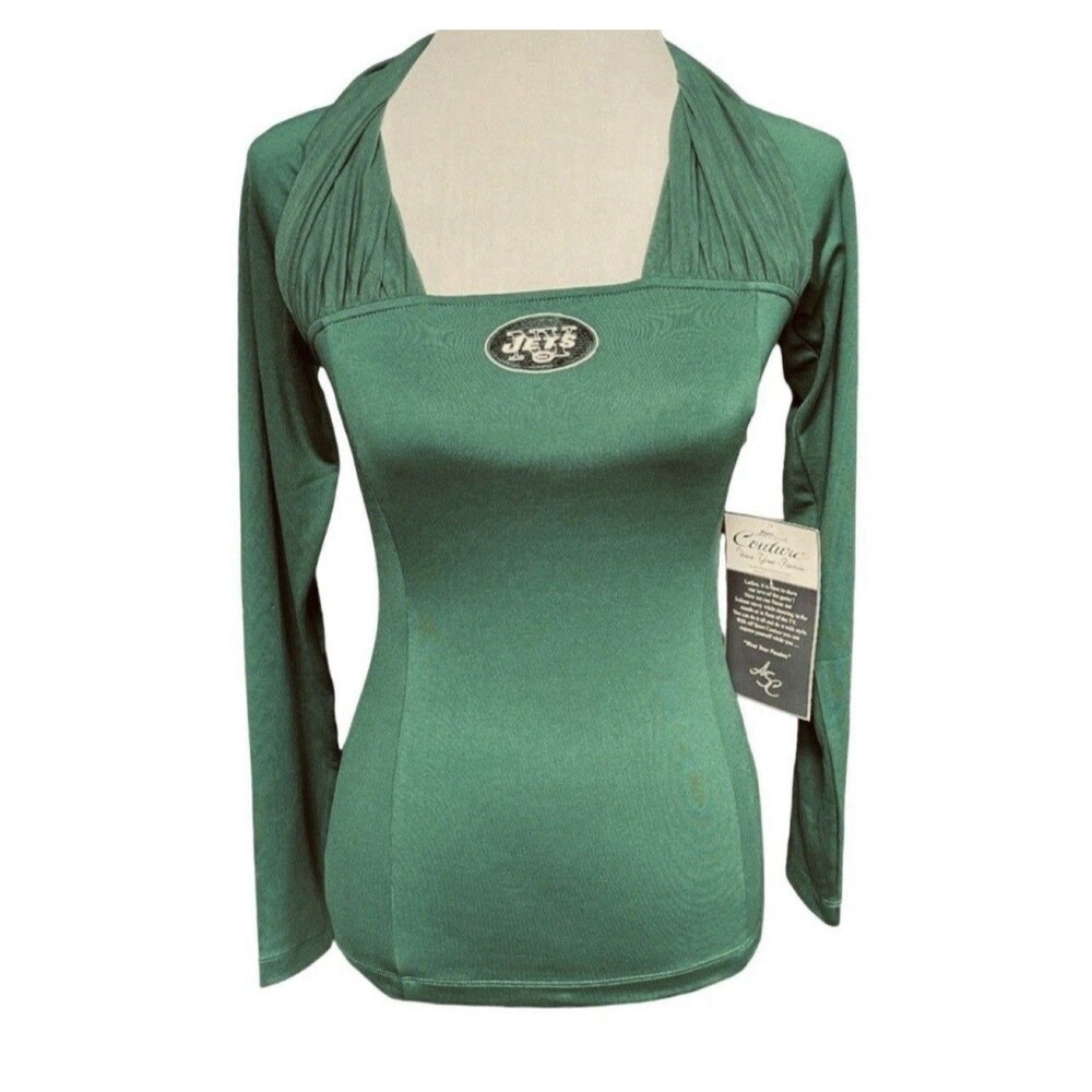 New York Jets All Sport Couture NFL Long Sleeve Green Shirt Women's XL NWT - Picture 1 of 8